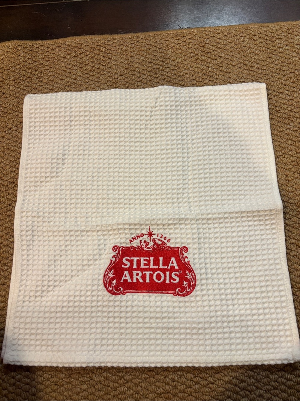 Stella Artois Bar Towel White Waffle Kitchen Towel with Red Logo